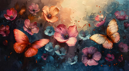 Emergent Elegance: Oil Painting Portrays Flowers and Butterflies in Dreamlike Dissolution