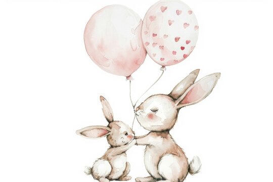 Two bunnies with balloons