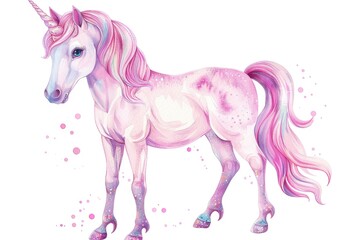 Obraz na płótnie Canvas Unicorn with Pink Mane Watercolor Painting