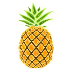 One pineapple tropical fruit icon. Whole pineapple icon isolated on transparent  background. Fresh yellow pineapple illustration .
