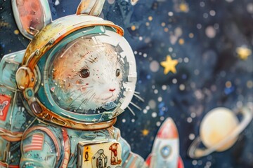 Cat in Space Suit Painting