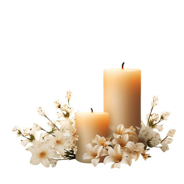 candle with flowers  isolated on transparent background Generative AI