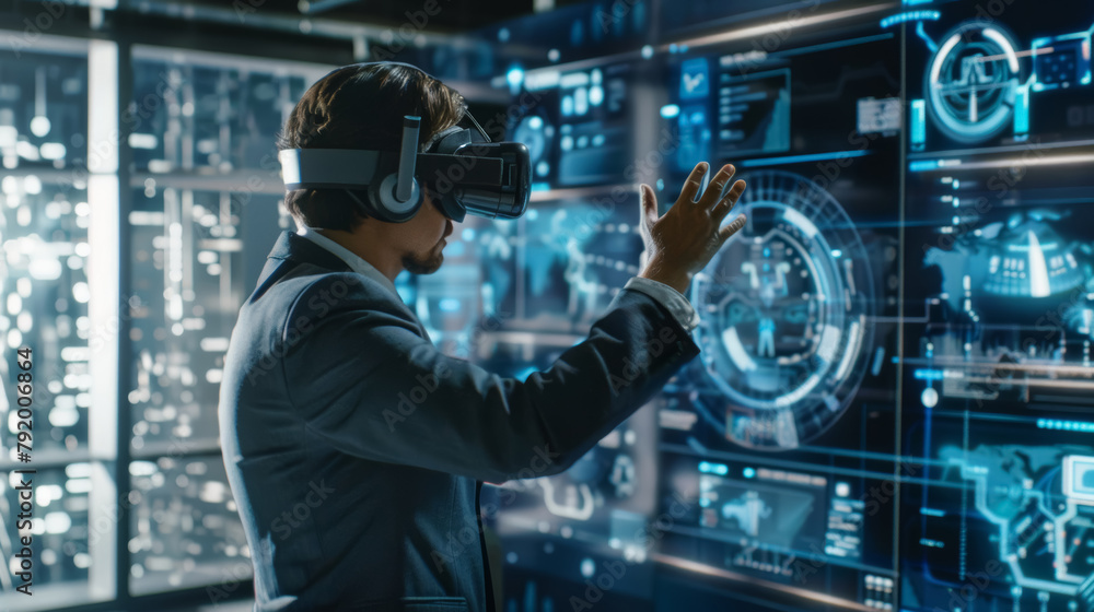 Aufkleber futuristic interface usage by person with vr