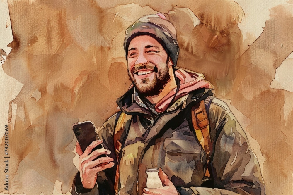 Poster man with cell phone