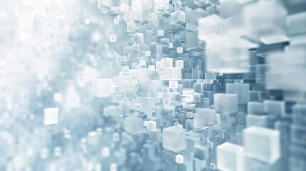White and blue three-dimensional cubic structure on abstract background. Modern digital technology concept