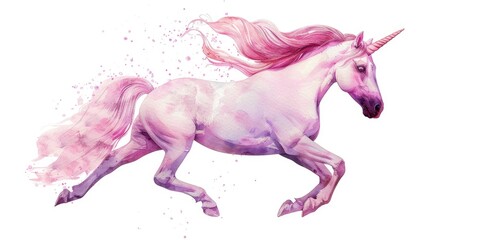 Unicorn with Pink Mane Watercolor Painting