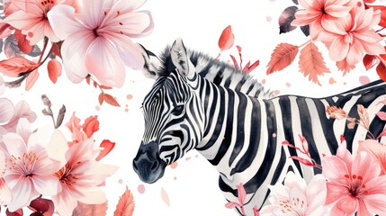 Naklejka premium Zebra in Flower Field