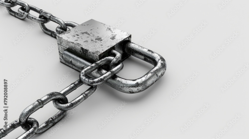 Poster chain with padlock on white background