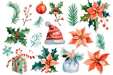 Watercolor Christmas Decorations Set