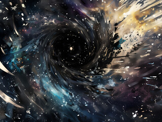 Vision d'un trou noir : illustration d'un concept d'astronomie, peinture abstraite sur le thème de l'espace, de l'univers et des corps astraux