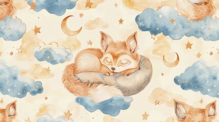 Naklejka premium Fox Sleeping on Pillow