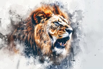 Roaring Lion Painting - obrazy, fototapety, plakaty