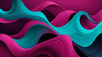 A vector background with abstract magenta and cyan waves, strategically incorporating space. - obrazy, fototapety, plakaty
