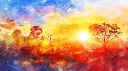 Obraz na płótnie Canvas Sunset with Trees Painting