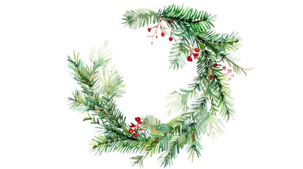 Christmas wreath watercolor painting