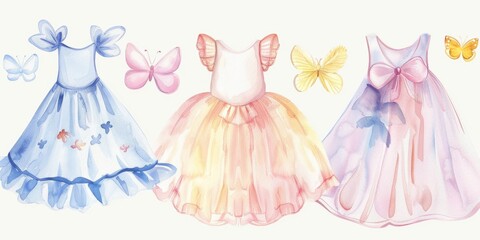 Watercolor dresses with butterflies