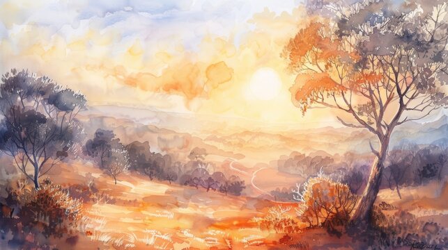 Tree-filled Watercolor Landscape