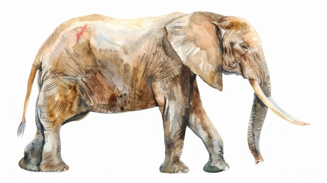 Elephant with Tusks Watercolor Painting