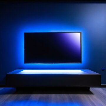 TV with neon blue colors in room