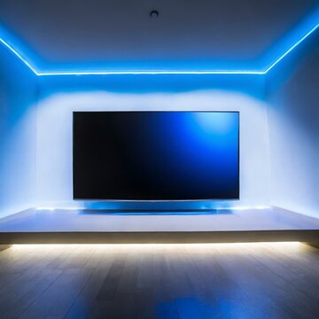 TV with neon blue colors in room