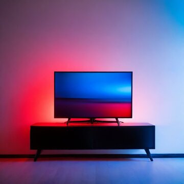TV with neon blue colors in room