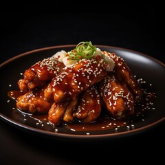 Honey glazed chicken wings in teriyaki sauce with sesame seeds
