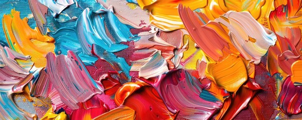 vibrant colorful painting wall, abstract texture of a colorful oil paint on canvas.