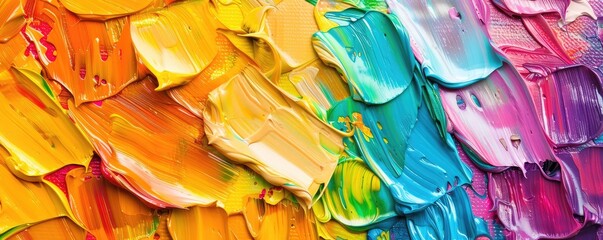 vibrant colorful painting wall, abstract texture of a colorful oil paint on canvas.