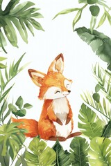 Fox in Jungle Watercolor Painting