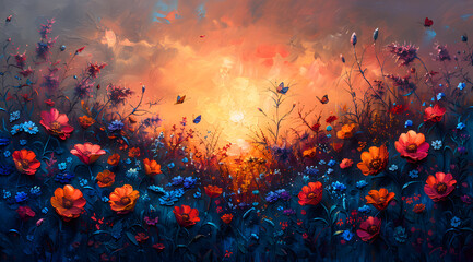 Twilight Whispers: Oil Painting Chronicles Flowers and Butterflies in Changing Light