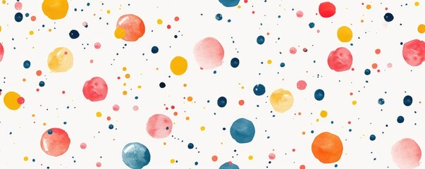 Colorful painted dots in various sizes sprinkled on a white background, presenting a joyful and playful expression.