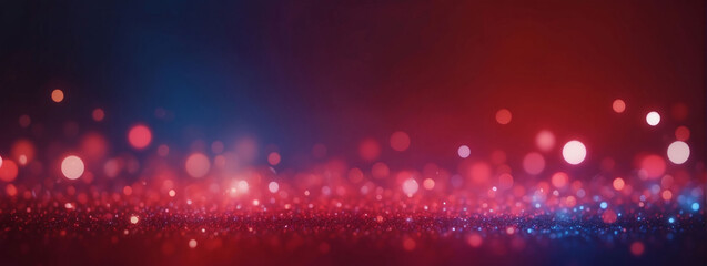 Abstract blur bokeh banner background. Sapphire blue bokeh on defocused ruby red background.