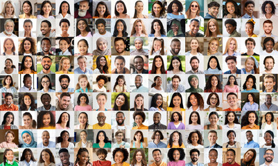 Mosaic of diverse faces representing global humanity
