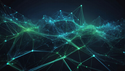 Naklejka na ściany i meble Abstract deep blue and vibrant green virtual network - design element for technology background - connectivity backdrop illustration.