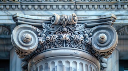 A close up of an ornate column capital with acanthus leaves. - obrazy, fototapety, plakaty