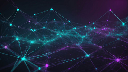 Abstract deep purple and vibrant teal virtual network - design element for technology background - connectivity backdrop illustration.