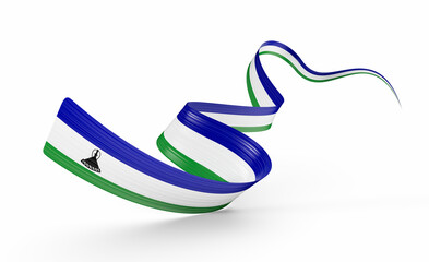 3d Flag Of Lesotho 3d Shiny Waving Lesotho Ribbon Flag On White Background 3d Illustration