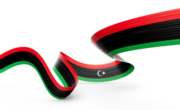 3d Flag Of Libya 3d Shiny Waving Libya Ribbon Flag On White Background 3d Illustration