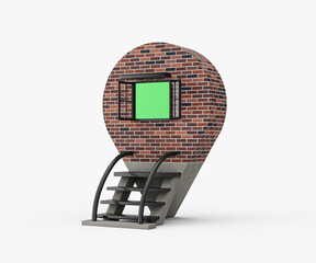 3D Location Navigator Pin Brick Wall Metal Stairs Shop Market Outlet Stores Concept 3D Illustration