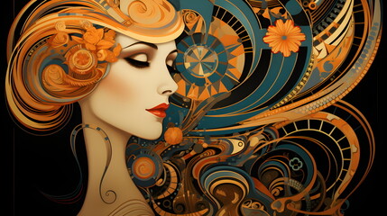 art nouveau portrait of a girl 