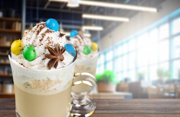 Hot chocolate drink with whipped cream