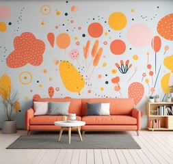 modern living room with sofa and decorated wall 
