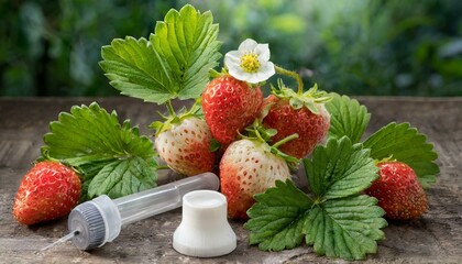 strawberries with chemicals, such as plant hormones. dangerous for health, illegal. farm, side effects - obrazy, fototapety, plakaty