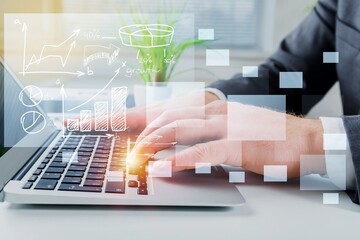 The analyst works with data business graphic analysis