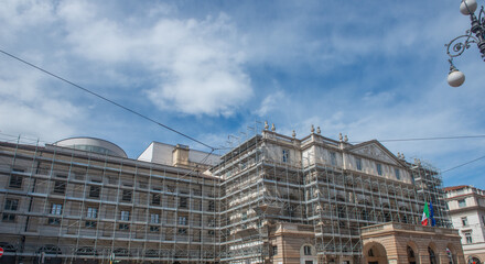 Teatro alla scala with scaffolding for facade renovation