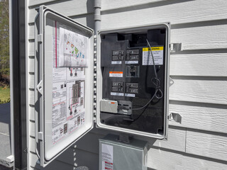 Connection panel for solar system - Rooftop solar panels connect to home's electrical system via an...