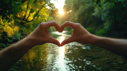 Close up of two hands making a heart shape with their fingers.