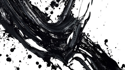 Abstract design featuring chaotic black paint splashes and brush strokes starkly isolated on white background, transparent - obrazy, fototapety, plakaty