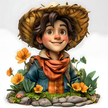3d illustration of a gardener character, can be used in brand and logo content. smiling gardener character on isolated background.