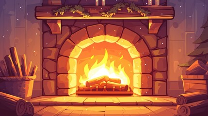 Get up close and personal with a cozy fireplace featuring a rounded firebox in this isolated icon The warm and inviting flames bring comfort and brightness to your winter or Christmas decor
